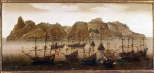 The Dutch fleet off the island of St. Helena by Flemish School