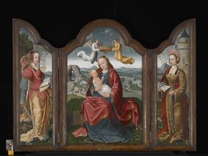 Triptych With The Virgin And Child, St. Barbara, And St. Catherine by Flemish School