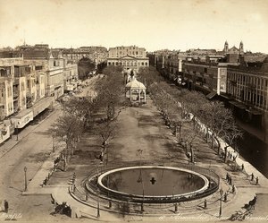 Alexandria, Egypt: Square of the Consuls, with a large round fountain by Félix Bonfils