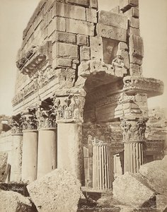 Detail of the pronaos of the Temple of Bacchus, in the archeological zone of Heliopolis or Baalbek, ancient Syrian city, now Lebanon by Félix Bonfils