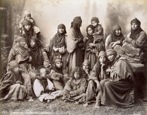 Portrait of a Group of Syrian Bedouins in Humble Ethnic Dress