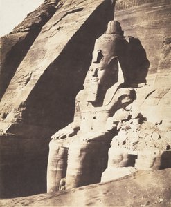 Abou Sembil, Grand Speos - Colossal Statues, Three-Quarter View by Félix Teynard