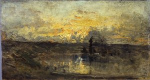 River turn (front); three studies (back), between 1850 and 1860 by Félix Ziem