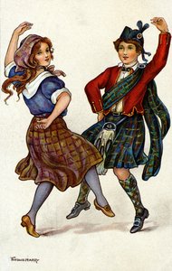 Couple Dancing in Traditional Scottish Costume