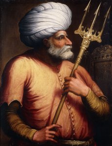 Portrait of Khair el-Din Barbarossa, half-length, holding a Trident by Florentine School