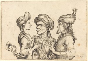 Three Oriental Figures by Follower of Martin Schongauer