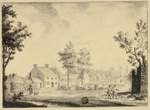 Hunters and Herd of Cattle Outside Country Estate