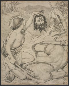 David and Goliath, Cartoon for Stained Glass Window at Jesus College, Cambridge