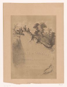 Title Page with Rocky Landscape and Travelers Along a Gorge (Landscape and Figure Studies by Férogio)