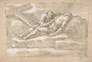 The Dead Christ Mourned by the Magdalen Who Venerates His Side Wound