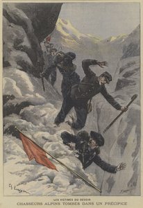 French Chasseurs Alpins Mountain Troops Falling Over a Precipice