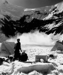 Base camp and nearby avalanche! At 5100 m by Fosco Maraini
