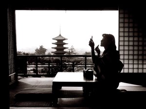 Frivolous Kyoto: Yasaka Pagoda Seen from the Kyo-Yamato Restaurant by Fosco Maraini