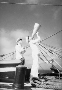 On Training Ship Amerigo Vespucci: Cadets with Megaphone by Fosco Maraini