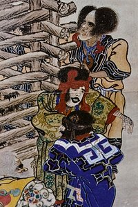 The great leaders of the eighteenth century Ainu: Itokoi and Shinichi from Akkeshi, Chosama from Uraashibetsu and Shonko from Noshappu, illustration by Fosco Maraini