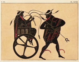 Print of the Decoration on a Greek Amphora, Showing Triptolemus and Hermes, c. 1858