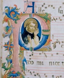 A Dominican Saint. Illustrated Miniature in a Missal (c. 9, verso) by Fra  Angelico