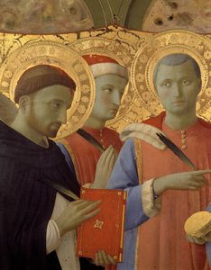 Detail of the Altarpiece of Annalena: Portraits of Saint Peter the Martyr, Saint Cosimo and Saint Damien by Fra  Angelico