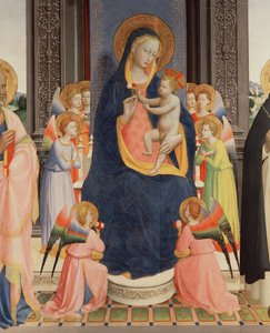 (detail) from the Politico Di San Domenico showing the Virgin and Child enthroned with Eight angels, c.1422 by Fra Angelico
