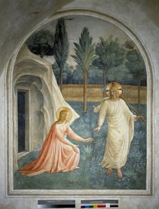 Noli Me Tangere. Jesus Christ Resurrected Refuses to Be Touched by Saint Mary Magdalene. Fresco by Guido di Pietro
