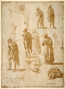 Studies of male figures, nude and draped, including two in monkish garb