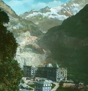 Bear Hotel, glacier and Fiescherhorn, Grindelwald, Switzerland