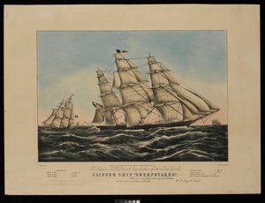 To Aaron J Westervelt Esq. builder of the New York clipper ship Sweepstakes this print is respectfully dedicated by the Publishers by Frances Flora Bond (c.1812 76) (after) Palmer