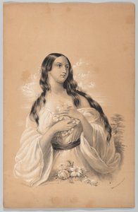 Woman Holding Flowers, in The New York Drawing Book, Containing a Series of Original Designs, 1847 by Frances Flora Bond Palmer