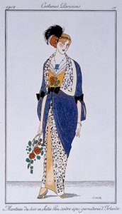 Parisian Costumes: Ash Blue Satin Evening Coat with Irish Trim by Francesc Xavier Gosé