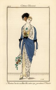 Woman in Evening Gown of Ash Blue Satin with Irish Lace by Francesc Xavier Gosé