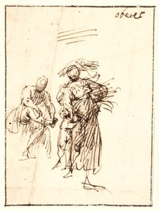 Sketch of Woman Walking with a Child at Her Side and a Seated Figure Behind by Francesco Allegrini