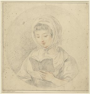 Girl Reading a Book, in an Oval