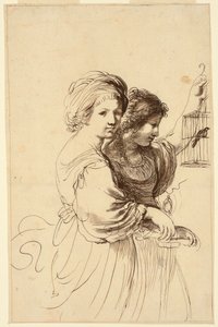 Two Young Girls, One Holding a Cage