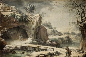 A Frozen River Landscape with Figures