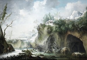 A River Landscape in Winter, with Travellers on a Snowy Path