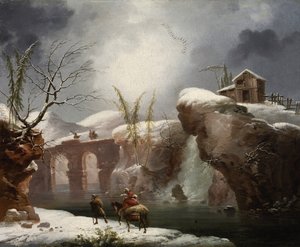 A Winter Landscape with Travellers by a River