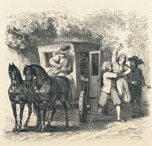 Abduction of Lucy, episode from Betrothed, by Alessandro Manzoni, illustration by Francesco Gonin for 1840 edition