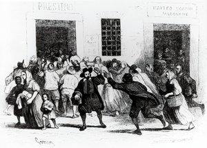 The looting of Bakery of crutches, episode from Betrothed, by Alessandro Manzoni, illustration by Francesco Gonin by Francesco Gonin