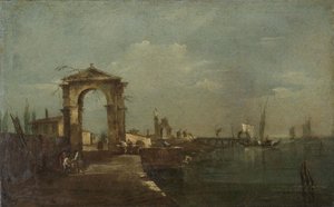 Landscape with a Quay and Ships on a Lake by Francesco Guardi