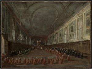 Pope Pius VI Descending the Throne to Take Leave of the Doge in the Hall by Francesco Guardi