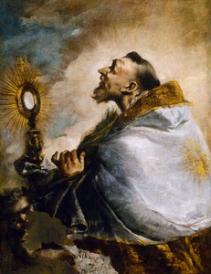 Saint in adoration of Holy Eucharist or Saint Norbert in ecstasy