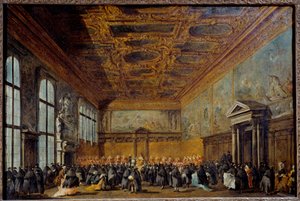 The audience granted by the Doge of Venice in the College Hall at the Ducal Palace of Venice by Francesco Guardi