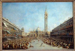 The doge of Venice Alvise IV carried by the gondoliers after his election, Square Saint Mark in 1763 by Francesco Guardi