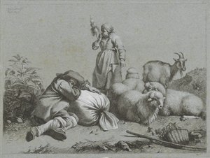 Shepherd and Shepherdess with Sheep and Goat