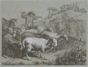 Shepherd with Rams, Goats, and Cow