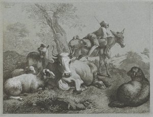 Shepherd on Donkey with Flock (Shepherd Scenes) by Francesco Londonio
