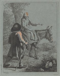 Peasant Woman Seated on a Donkey and a Peasant Man by Francesco Londonio