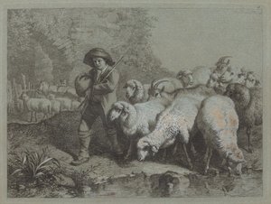 Shepherd with a Sack Driving a Flock, 1763