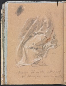 Verona Sketchbook: Drapery study with foot and inscription (page 88) by Francesco Lorenzi