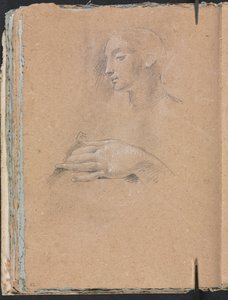 Verona Sketchbook: Female head and left hand (page 42)